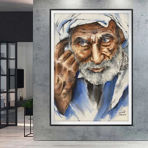 تابلو آبرنگ طرح پیرمرد