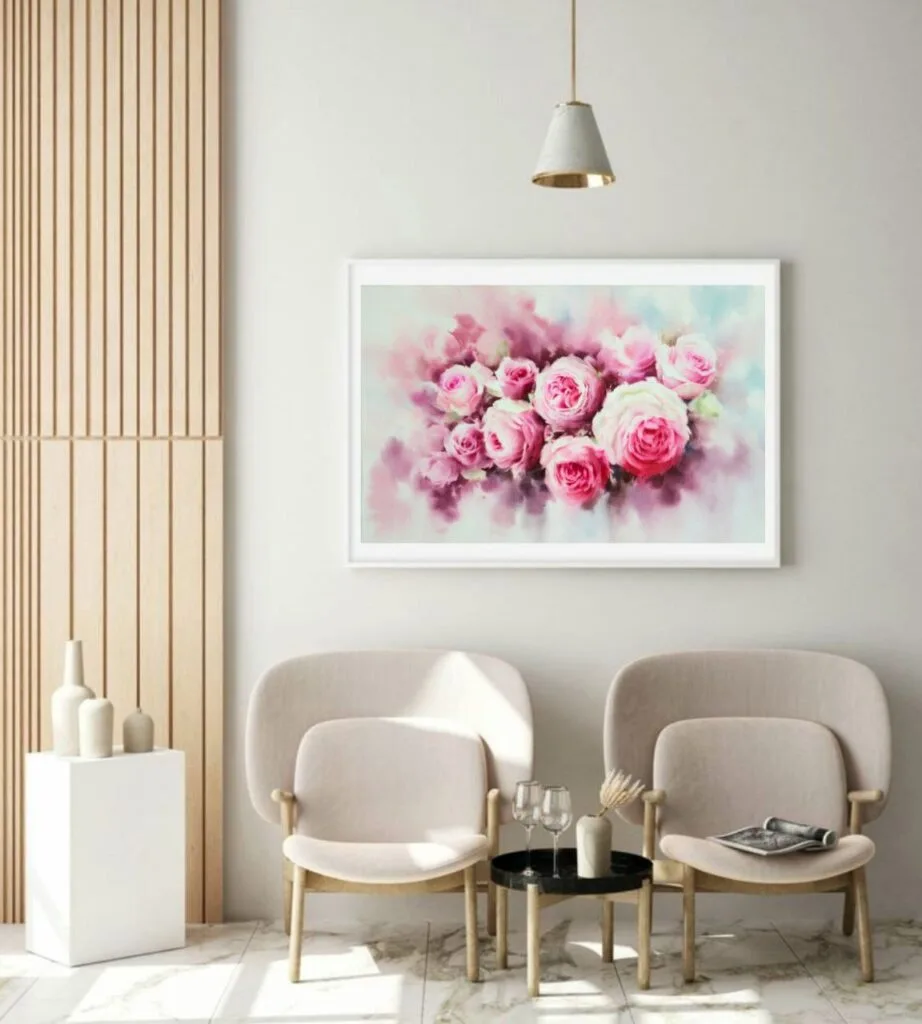 تابلو آبرنگ مجموعه گل ها با طراحی دست‌ساز، مدل مجموعه گل‌ها، مناسب برای دکوراسیون خانه و اتاق نشیمن